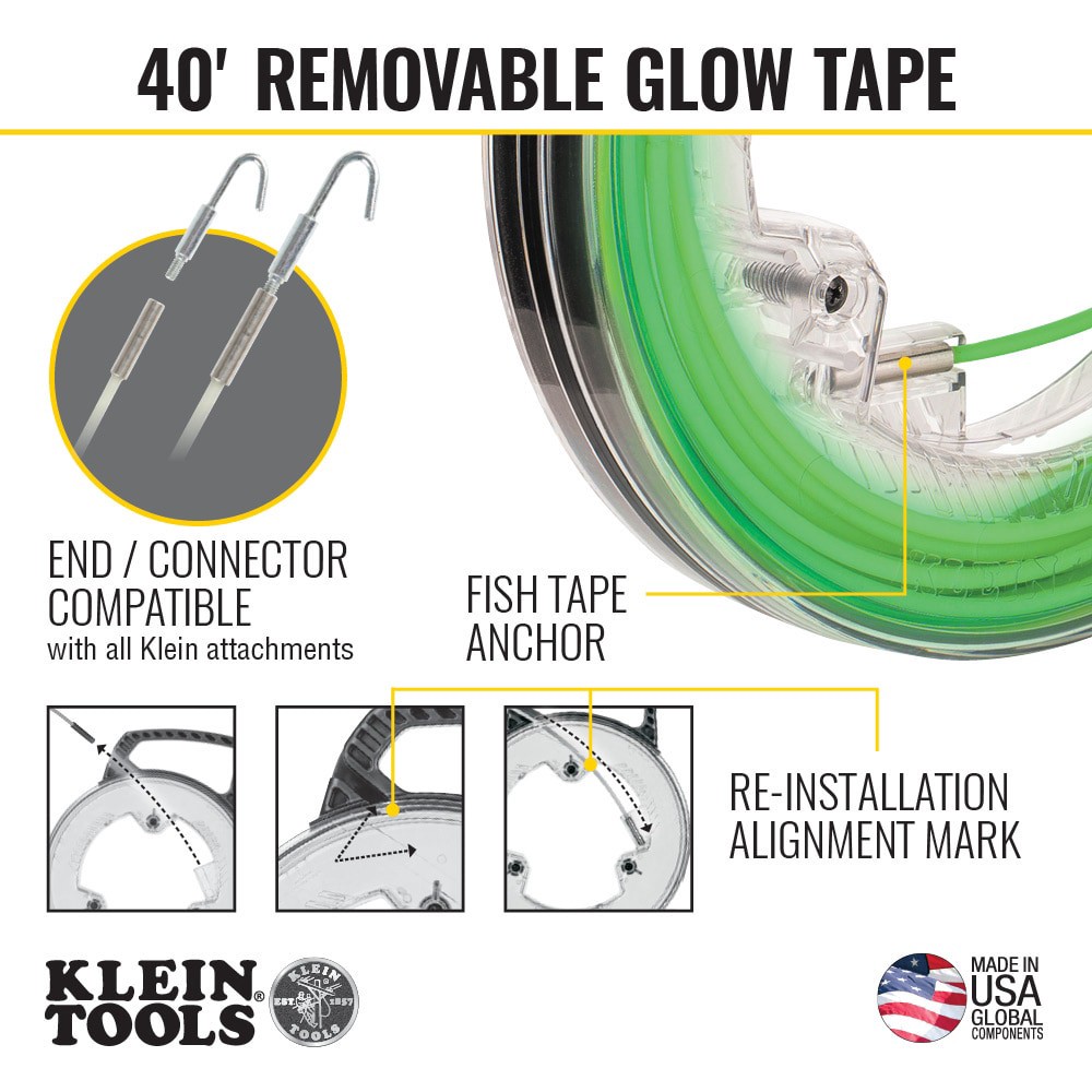 slide 3 of 6, Klein Tools Glow in the Dark Fish Tape, 40-Foot, 1 ct