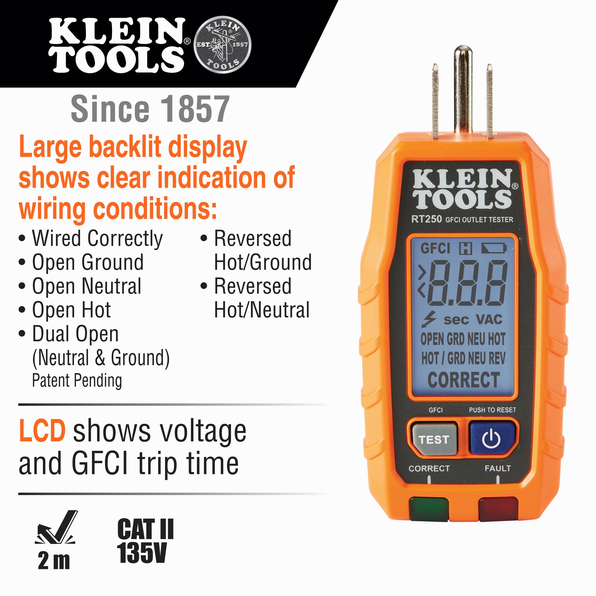 slide 2 of 6, Klein Tools Premium Dual-Range NCVT and GFCI Receptacle Tester Electrical Test Kit, 1 ct