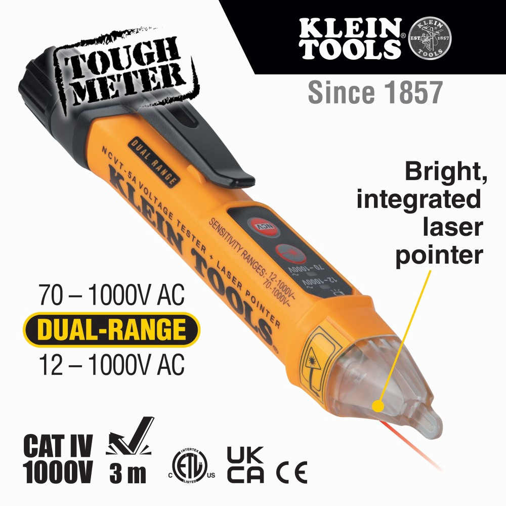 slide 2 of 6, Klein Tools Dual Range Non-Contact Voltage Tester Pen with Laser Pointer, 12 to 1000V AC, 1 ct