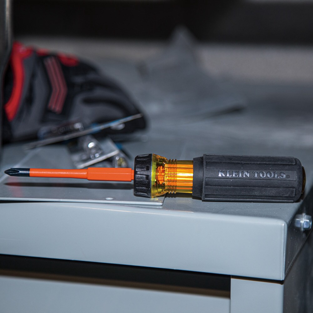 slide 5 of 6, Klein Tools Flip-Blade Insulated Screwdriver, 2-in1, Ph Bit #2, Sl Bit 1/4-Inch, 1 ct