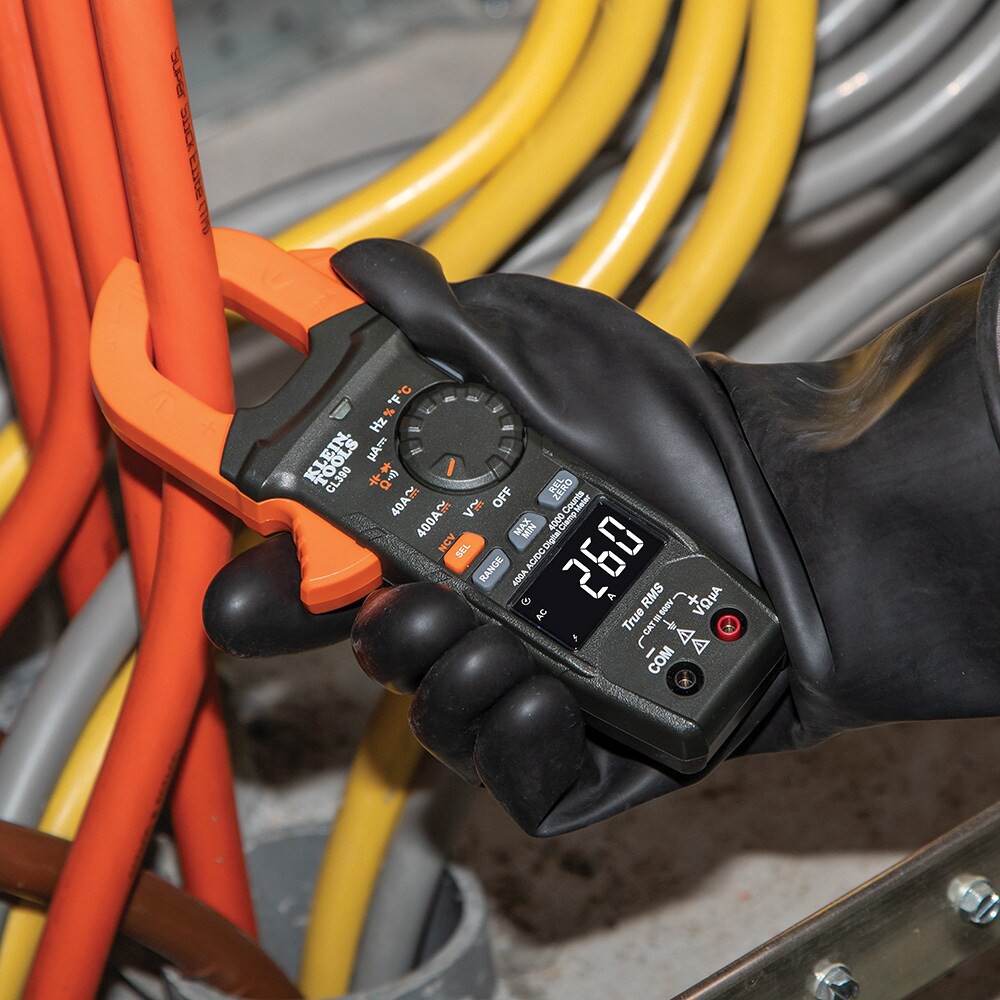 slide 5 of 6, Klein Tools AC/DC Digital Clamp Meter, Auto-Ranging 400 Amp, 1 ct