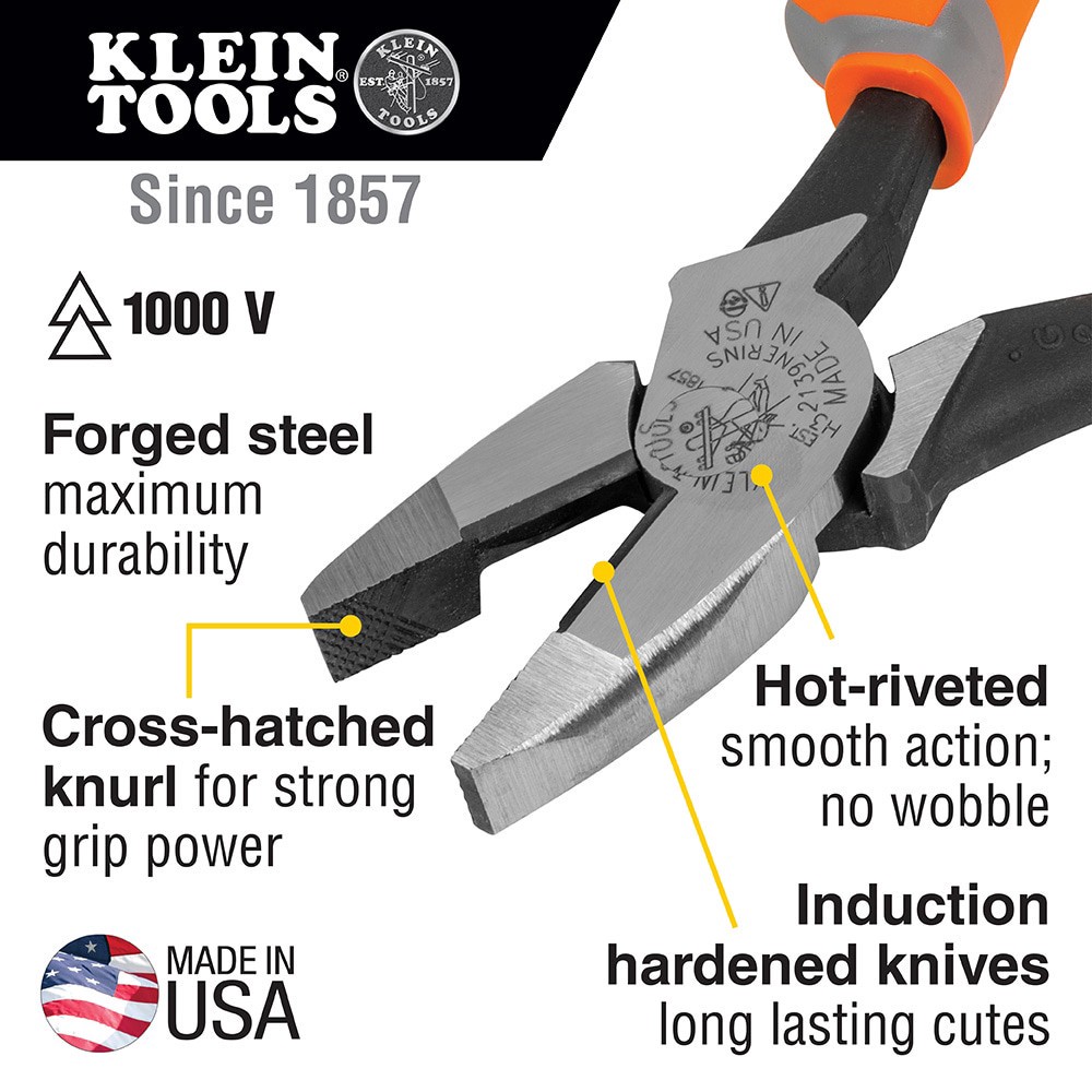 slide 2 of 6, Klein Tools Insulated Pliers, Side Cutters, 9-Inch, 1 ct