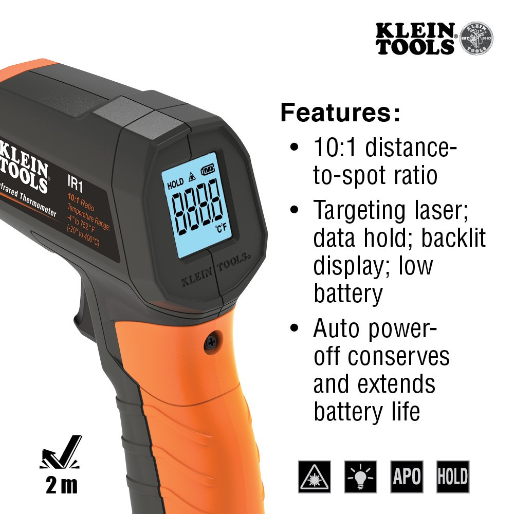 slide 3 of 6, Klein Tools Infrared Thermometer with GFCI Receptacle Tester, 1 ct