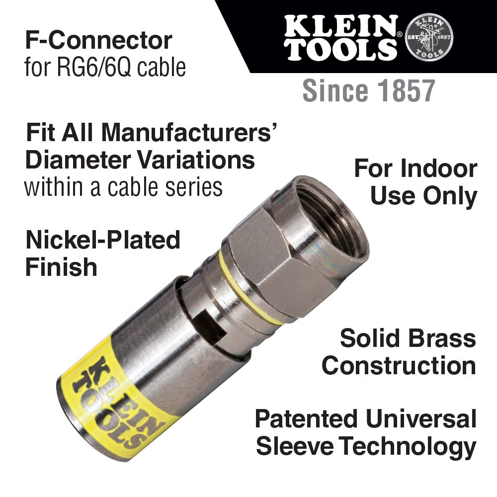 slide 2 of 6, Klein Tools Universal F Compression Connectors RG6/6Q 10-Pack, 1 ct