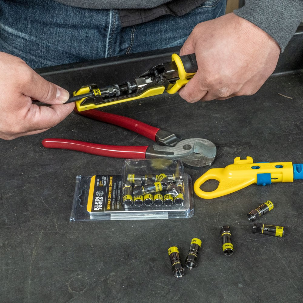 slide 3 of 6, Klein Tools Universal F Compression Connectors RG6/6Q 10-Pack, 1 ct