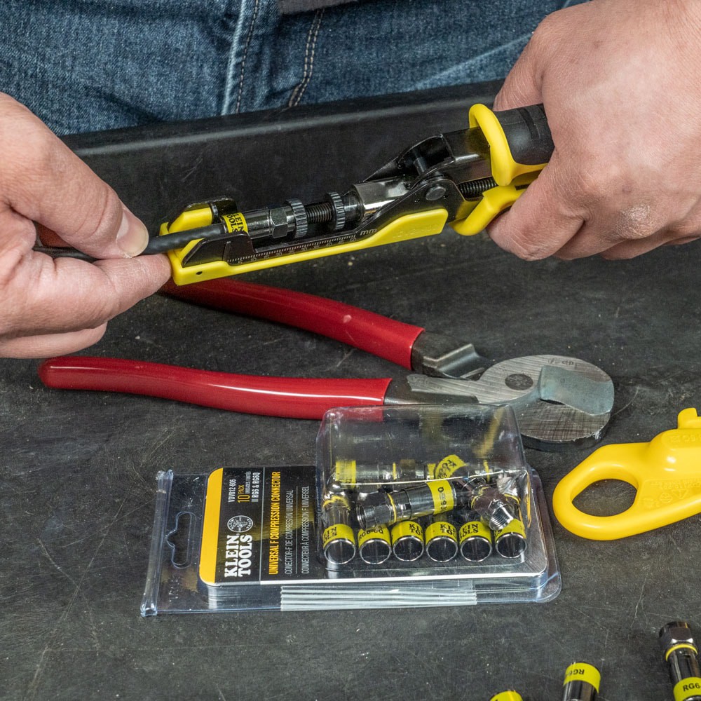 slide 4 of 6, Klein Tools Universal F Compression Connectors RG6/6Q 10-Pack, 1 ct