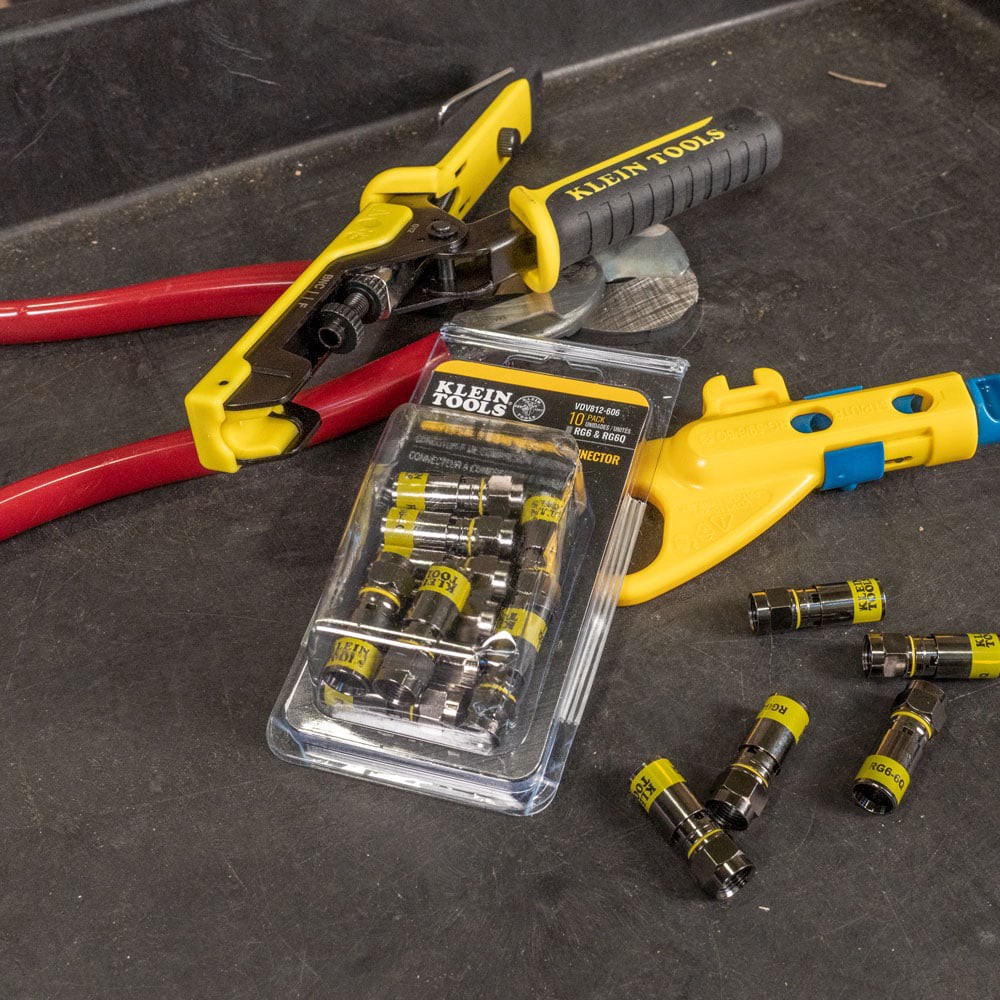 slide 5 of 6, Klein Tools Universal F Compression Connectors RG6/6Q 10-Pack, 1 ct