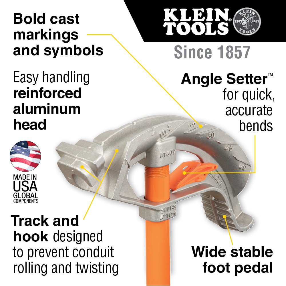 slide 2 of 6, Klein Tools Aluminum Conduit Bender Full Assembly, 3/4-Inch EMT with Angle Setter, 1 ct