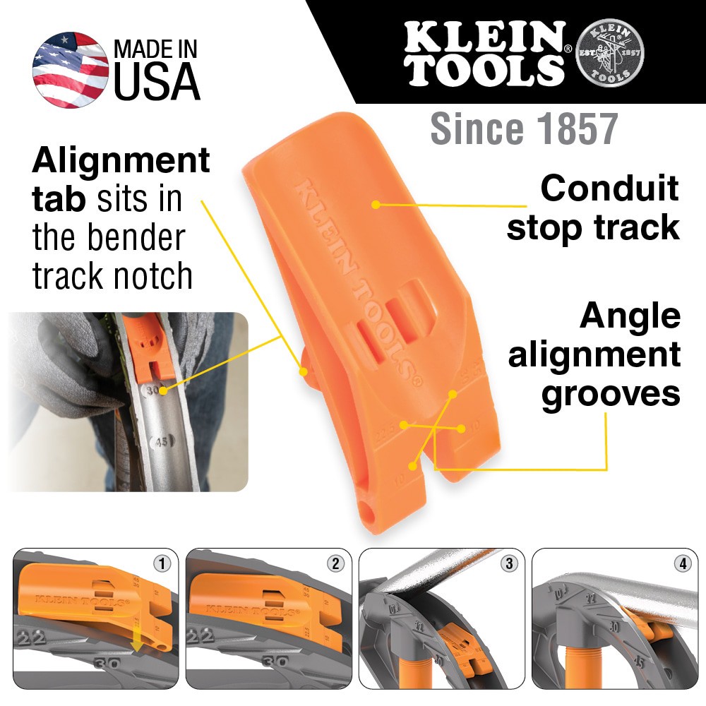 slide 3 of 6, Klein Tools Aluminum Conduit Bender Full Assembly, 3/4-Inch EMT with Angle Setter, 1 ct
