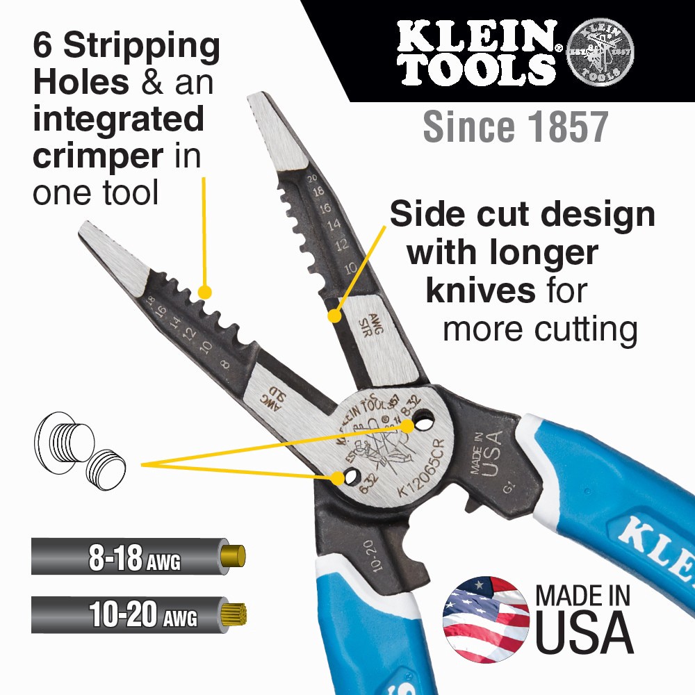 slide 2 of 6, Klein Tools Klein-Kurve Heavy-Duty Wire Stripper / Cutter / Crimper Multi Tool, 8-20 AWG, 1 ct