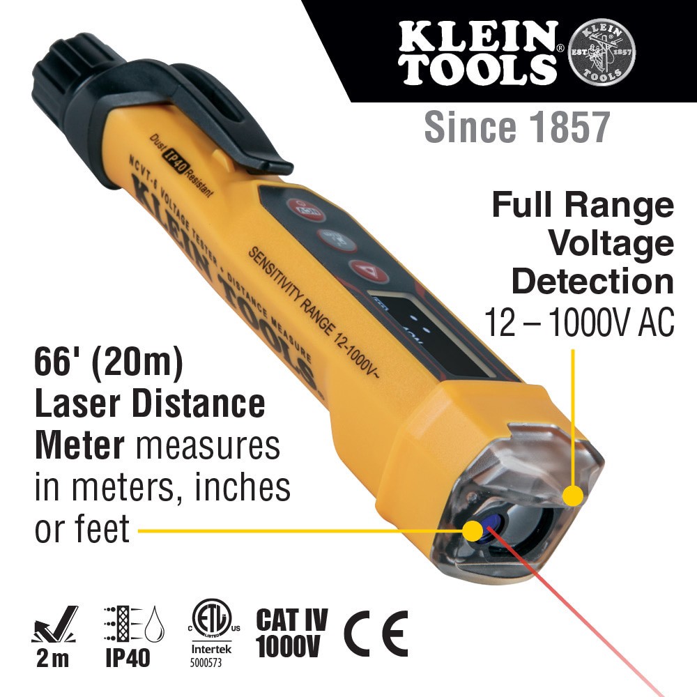 slide 2 of 6, Klein Tools Non-Contact Voltage Tester Pen with Laser Distance Meter, 12 to 1000V AC, 1 ct