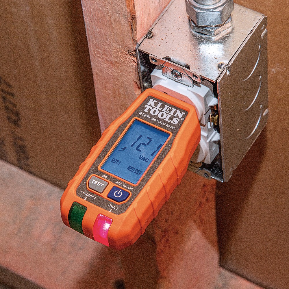 slide 5 of 6, Klein Tools GFCI Receptacle Tester with LCD, 1 ct
