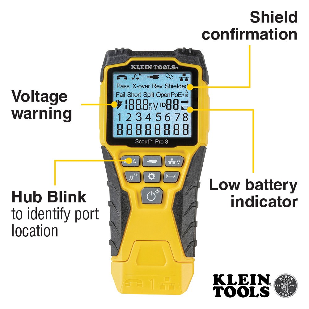 slide 3 of 6, Klein Tools Ethernet Cable Tester Kit with Scout Pro 3 Tester, Remotes and Adapter, 1 ct