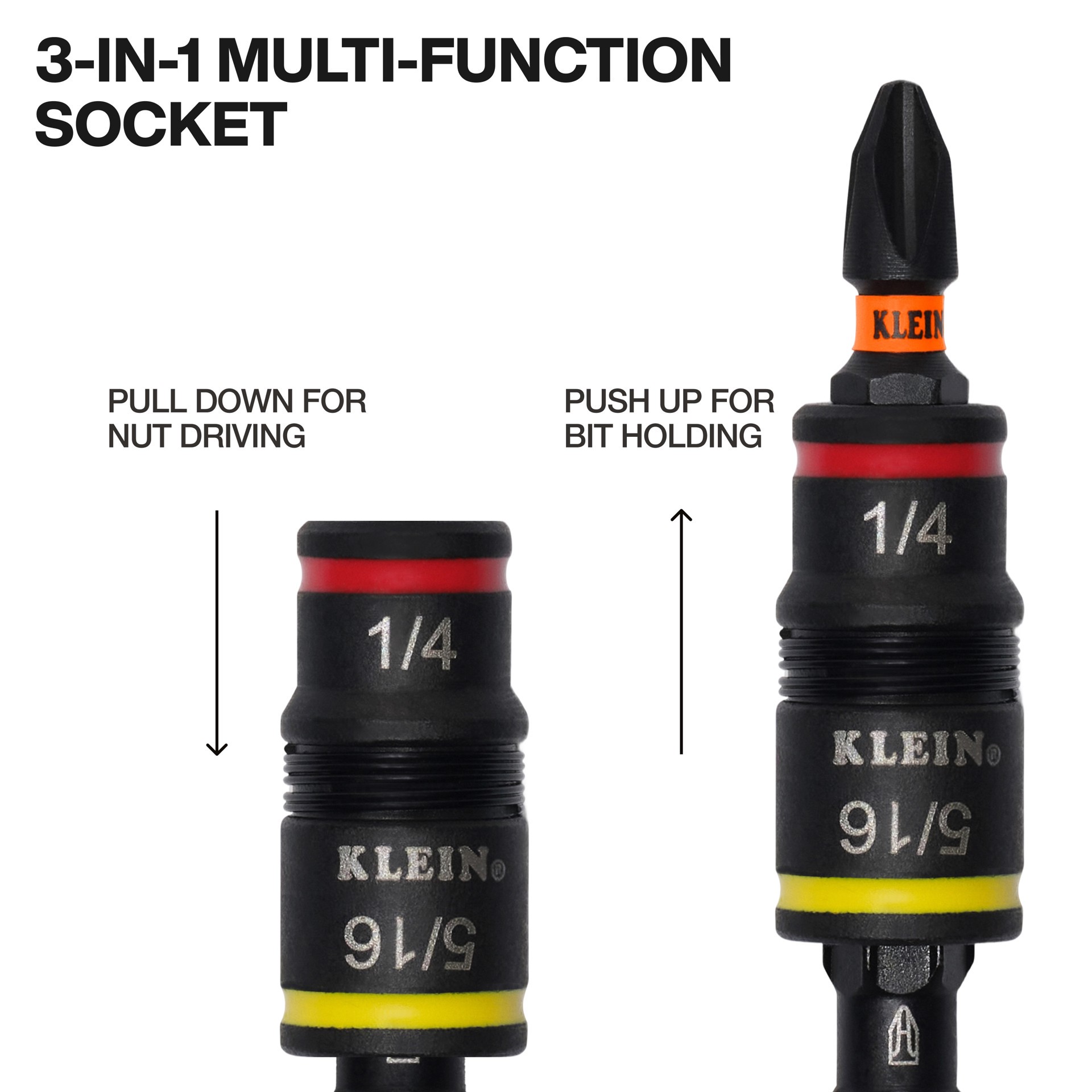 slide 4 of 6, Klein Tools 14-in-1 HVAC Adjustable-Length Impact Screwdriver with Flip Socket, 1 ct