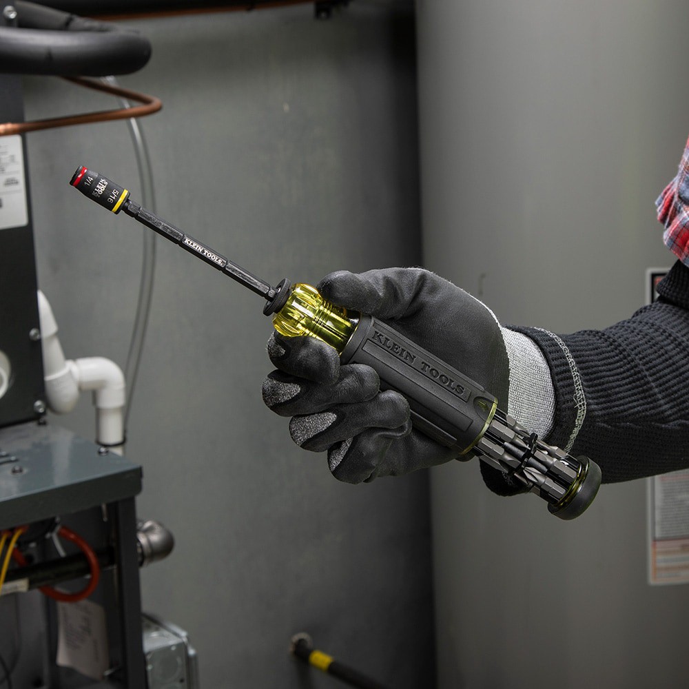 slide 5 of 6, Klein Tools 14-in-1 HVAC Adjustable-Length Impact Screwdriver with Flip Socket, 1 ct
