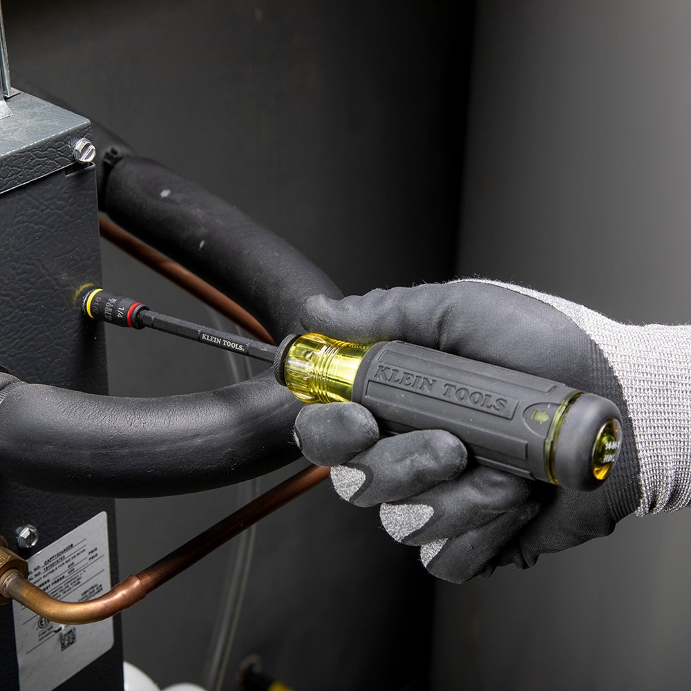 slide 6 of 6, Klein Tools 14-in-1 HVAC Adjustable-Length Impact Screwdriver with Flip Socket, 1 ct