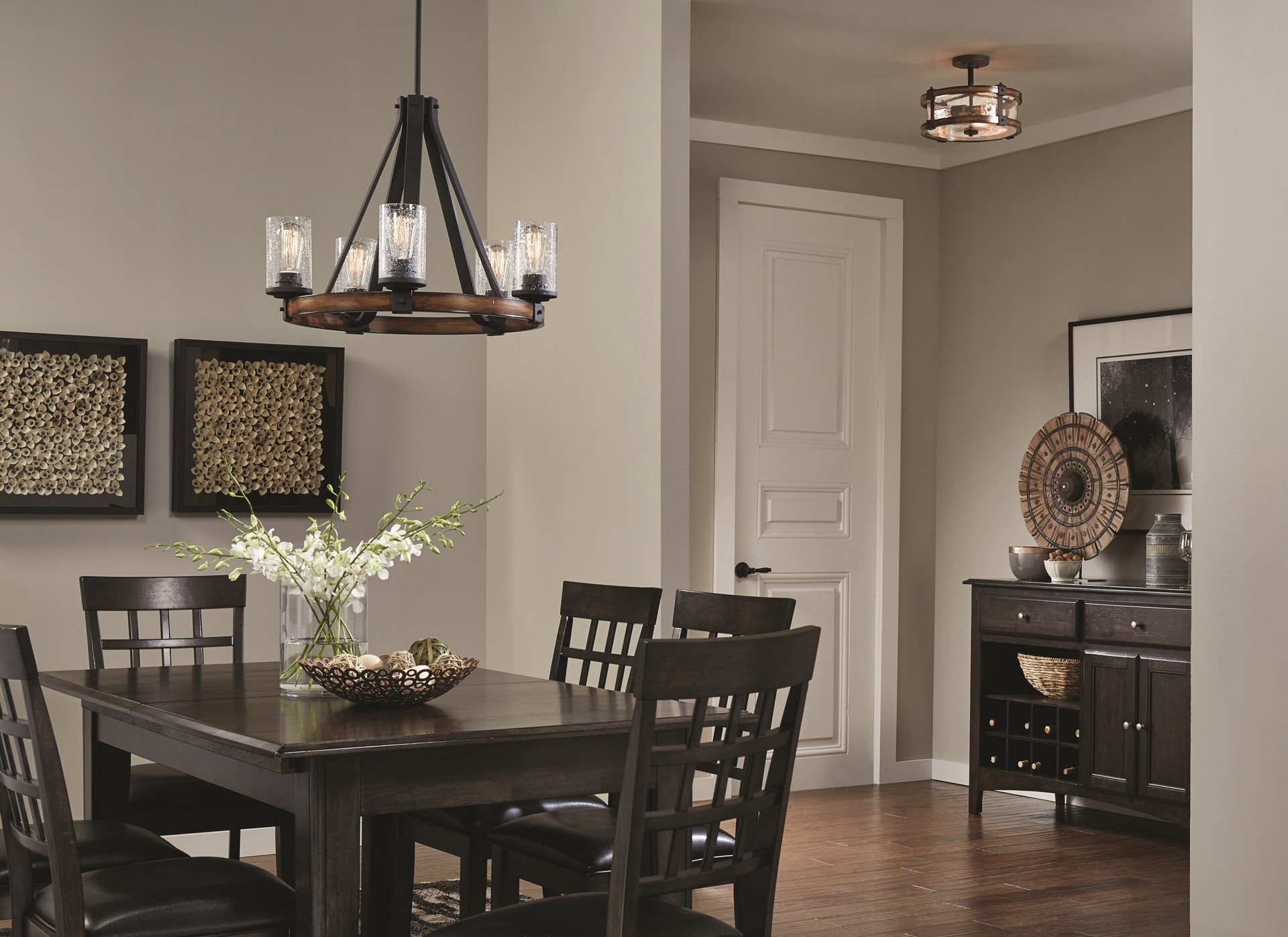 slide 5 of 6, Kichler Barrington 5 -Light Distressed Black Farmhouse For Use in Bedrooms, Dining Rooms, Foyers, Kitchens, Living Rooms Chandelier, 1 ct