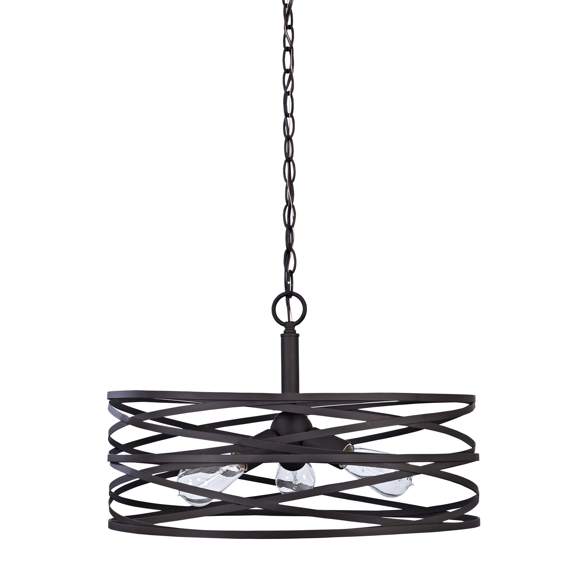 slide 3 of 6, allen + roth Winship 3 -Light Bronze Modern/contemporary Drum Medium Hanging Pendant light, 1 ct