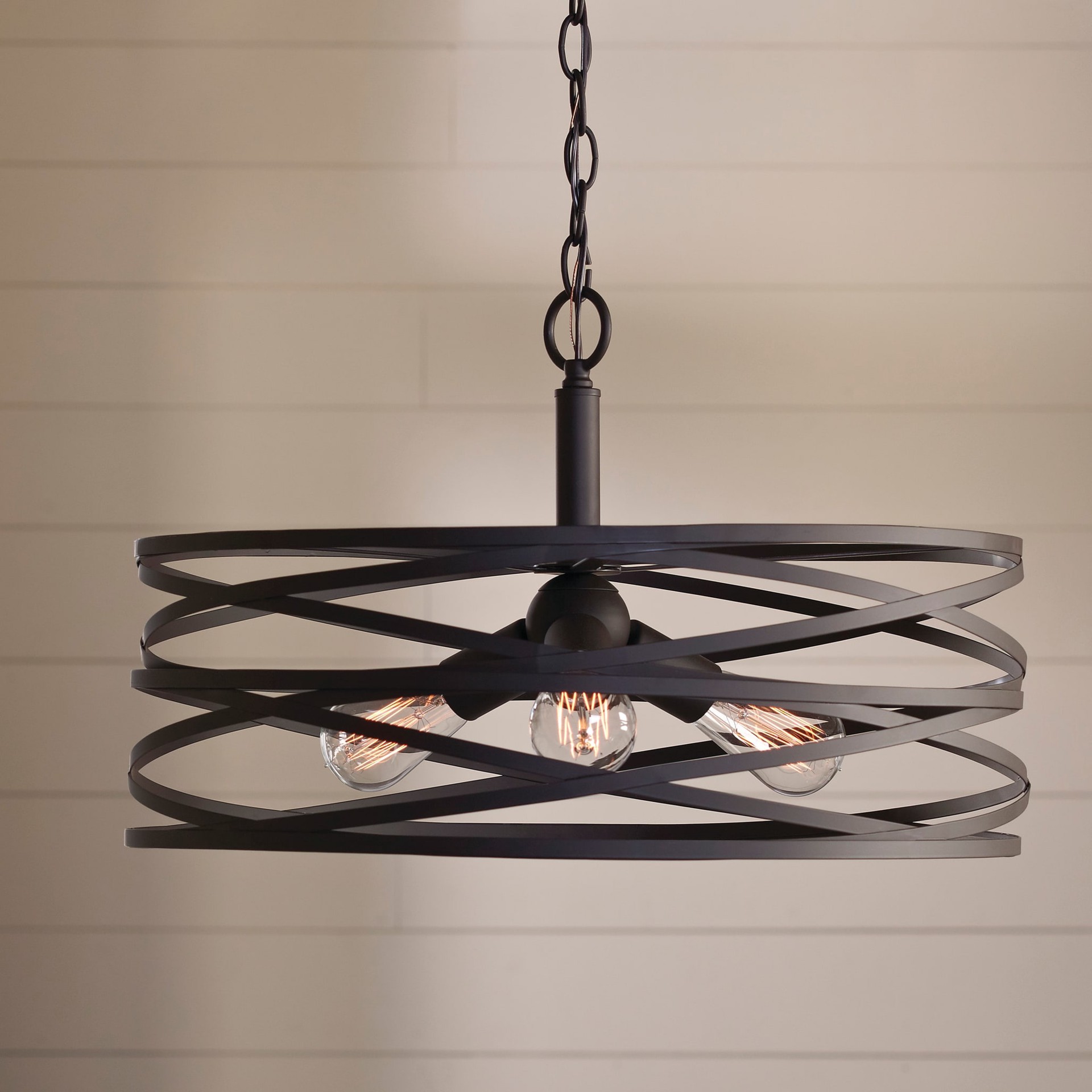 slide 1 of 6, allen + roth Winship 3 -Light Bronze Modern/contemporary Drum Medium Hanging Pendant light, 1 ct