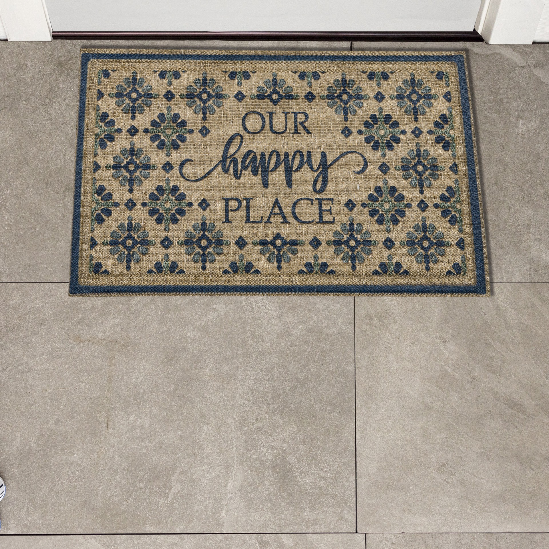 slide 1 of 6, Style Selections 18-in x 30-in Multi Polyester Non-Slip Grip Indoor or outdoor Decorative Door Mat, 1 ct