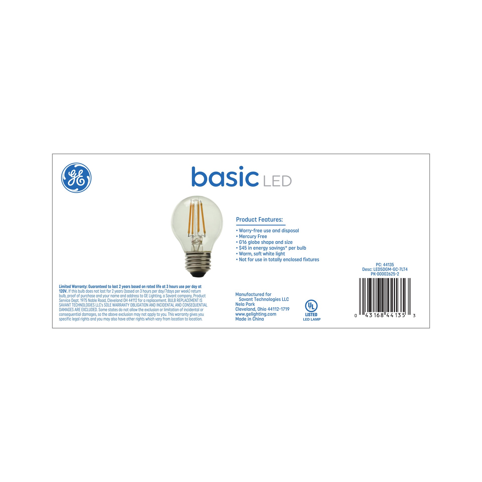 slide 4 of 6, GE 60 -Watt EQ G16.5 Soft white Medium base (E-26) Dimmable LED Decorative Light Bulb 4 -Pack, 1 ct