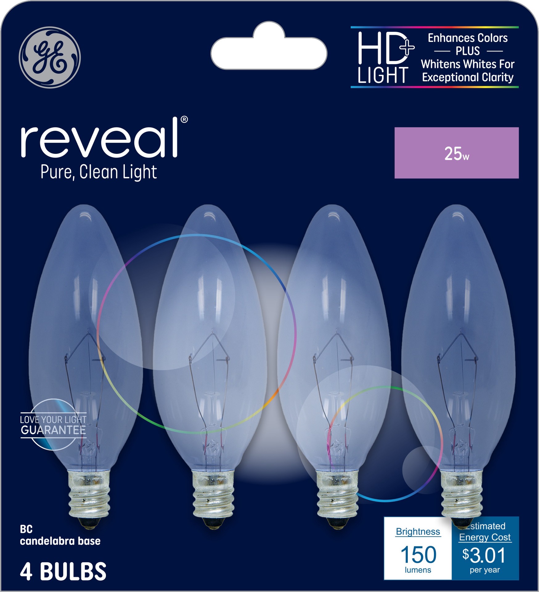 slide 1 of 4, GE 25 -Watt EQ B10 Soft white Candelabra base (E-12) Dimmable Incandescent Decorative Light Bulb 4 -Pack, 1 ct