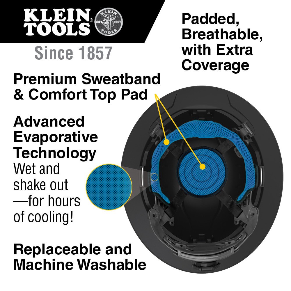 slide 3 of 6, Klein Tools Hard Hat, Premium KARBN Pattern, Vented Full Brim, Class C, Lamp, 1 ct