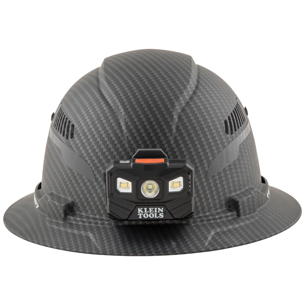 slide 6 of 6, Klein Tools Hard Hat, Premium KARBN Pattern, Vented Full Brim, Class C, Lamp, 1 ct