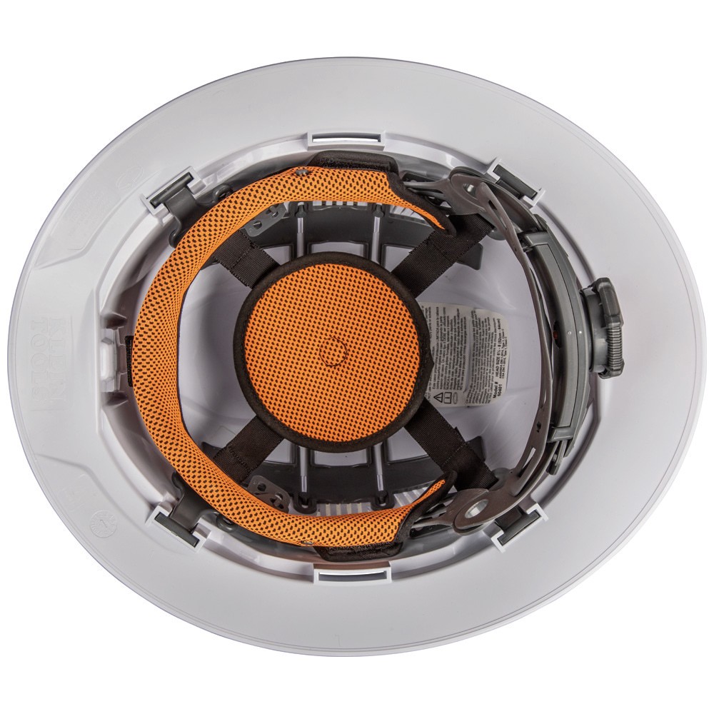 slide 6 of 6, Klein Tools Hard Hat, Vented, Full Brim with Headlamp, White, 1 ct