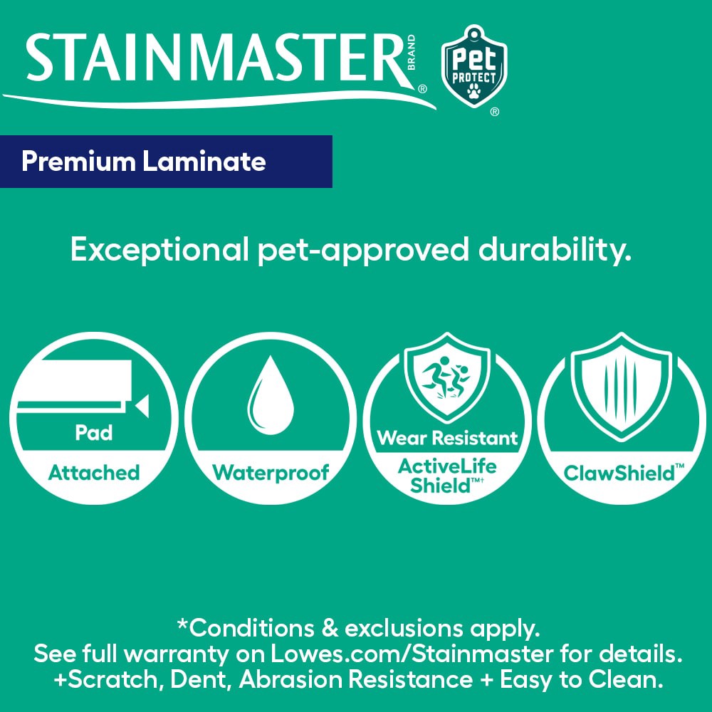 slide 4 of 6, STAINMASTER PetProtect Bittersweet Hickory 12-mm T x 7-1/2-in W x 50-in L Waterproof Laminate Wood Flooring ( 23.69-sq ft / Carton ), 1 ct