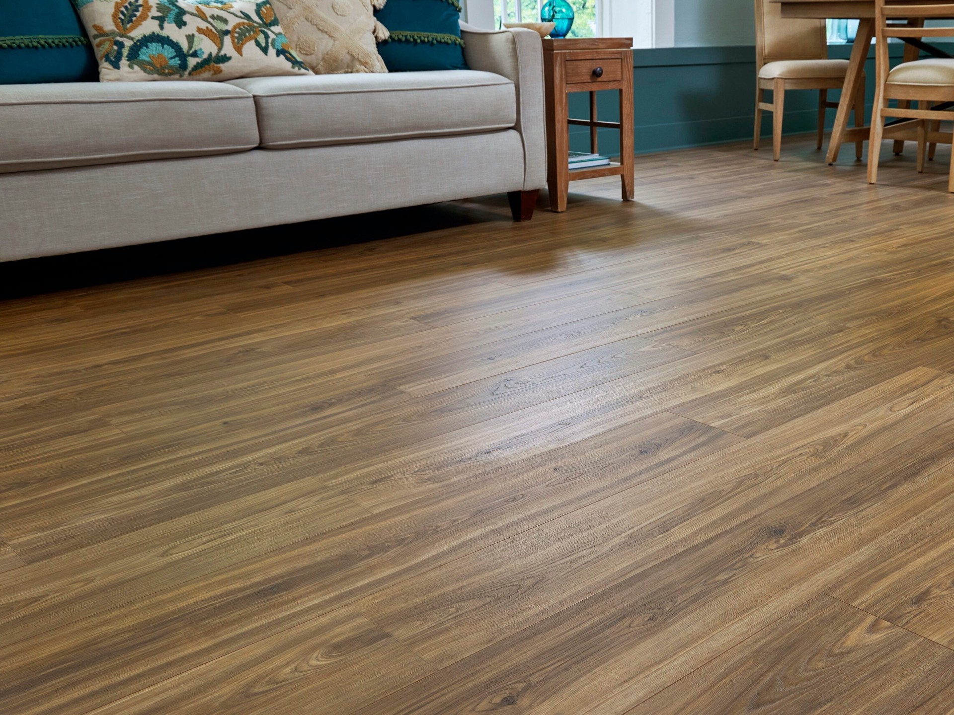 slide 5 of 6, STAINMASTER PetProtect Bittersweet Hickory 12-mm T x 7-1/2-in W x 50-in L Waterproof Laminate Wood Flooring ( 23.69-sq ft / Carton ), 1 ct