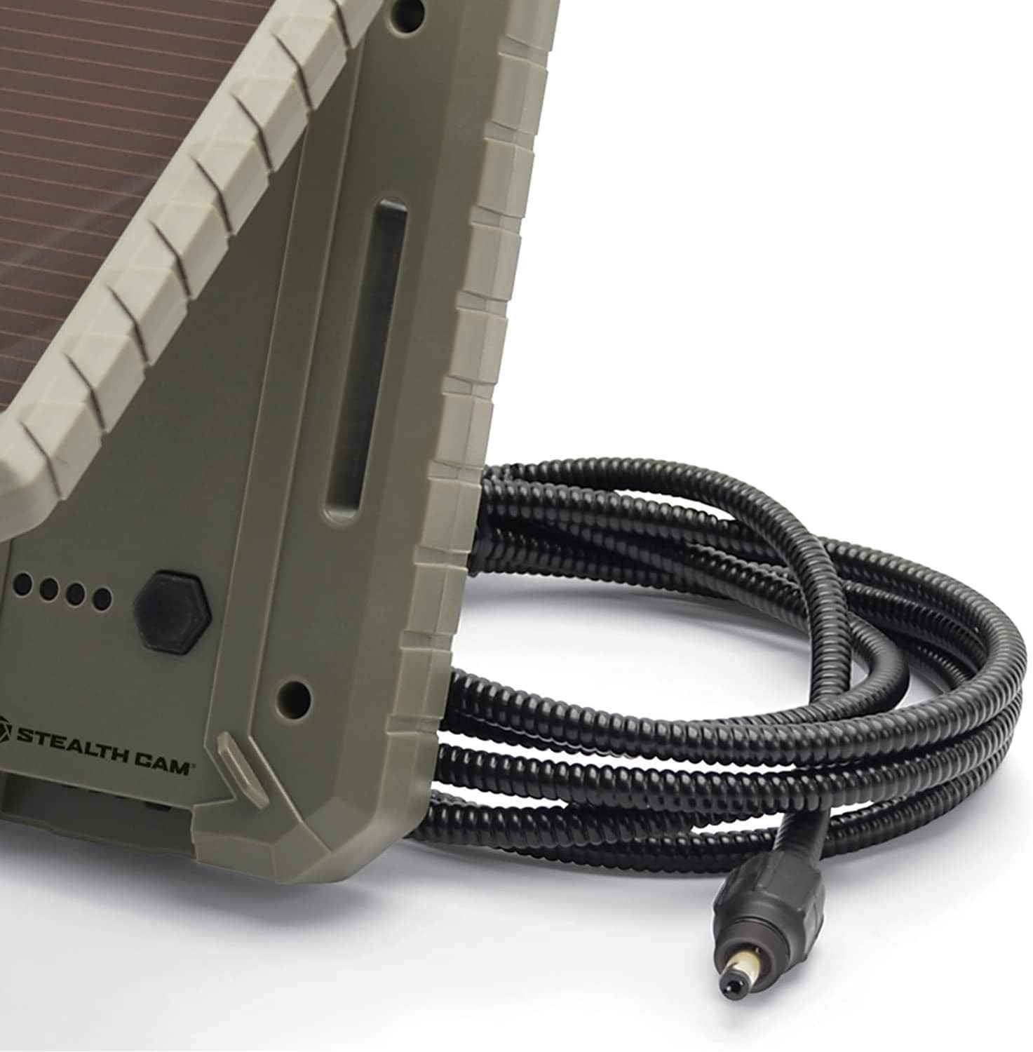 slide 3 of 5, Stealth Cam Solar Panel for Outdoor Security Cameras, Beige, 9.5-in Length, 3000mAh Li-ion Battery, 12V Amorphous Solar Panel, 1 ct