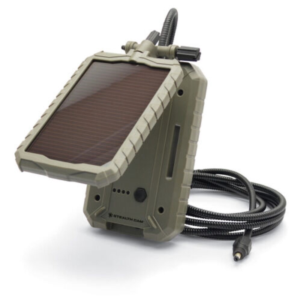 slide 1 of 5, Stealth Cam Solar Panel for Outdoor Security Cameras, Beige, 9.5-in Length, 3000mAh Li-ion Battery, 12V Amorphous Solar Panel, 1 ct