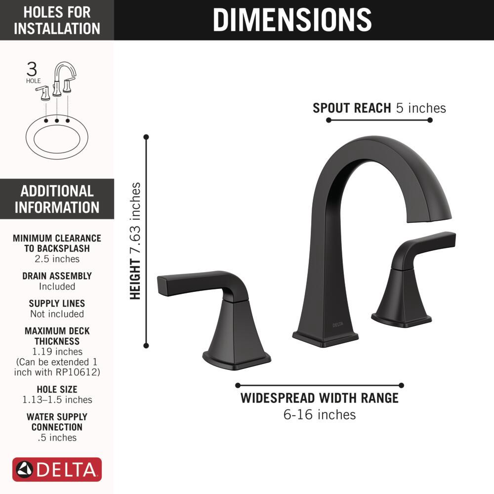 slide 5 of 6, Delta Knoxville Matte Black Widespread 2-handle WaterSense Mid-arc Residential Handle Bathroom Sink Faucet with Drain, 1 ct