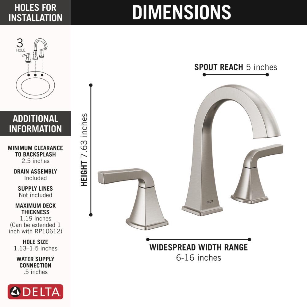 slide 5 of 6, Delta Knoxville Brushed Nickel Widespread 2-handle WaterSense Mid-arc Residential Handle Bathroom Sink Faucet with Drain, 1 ct