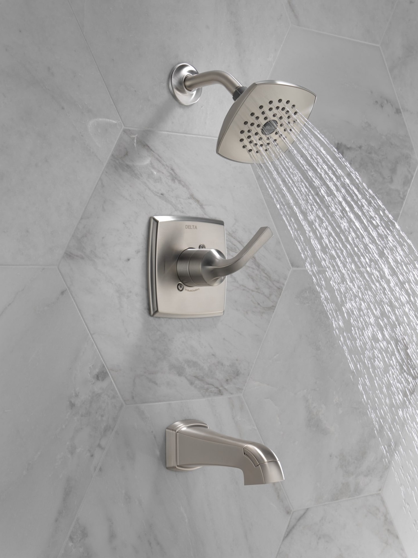 slide 2 of 6, Delta Knoxville Brushed Nickel 1-handle 5.25-in Square Bathtub and shower Faucet with Valve (Single Function), 1 ct