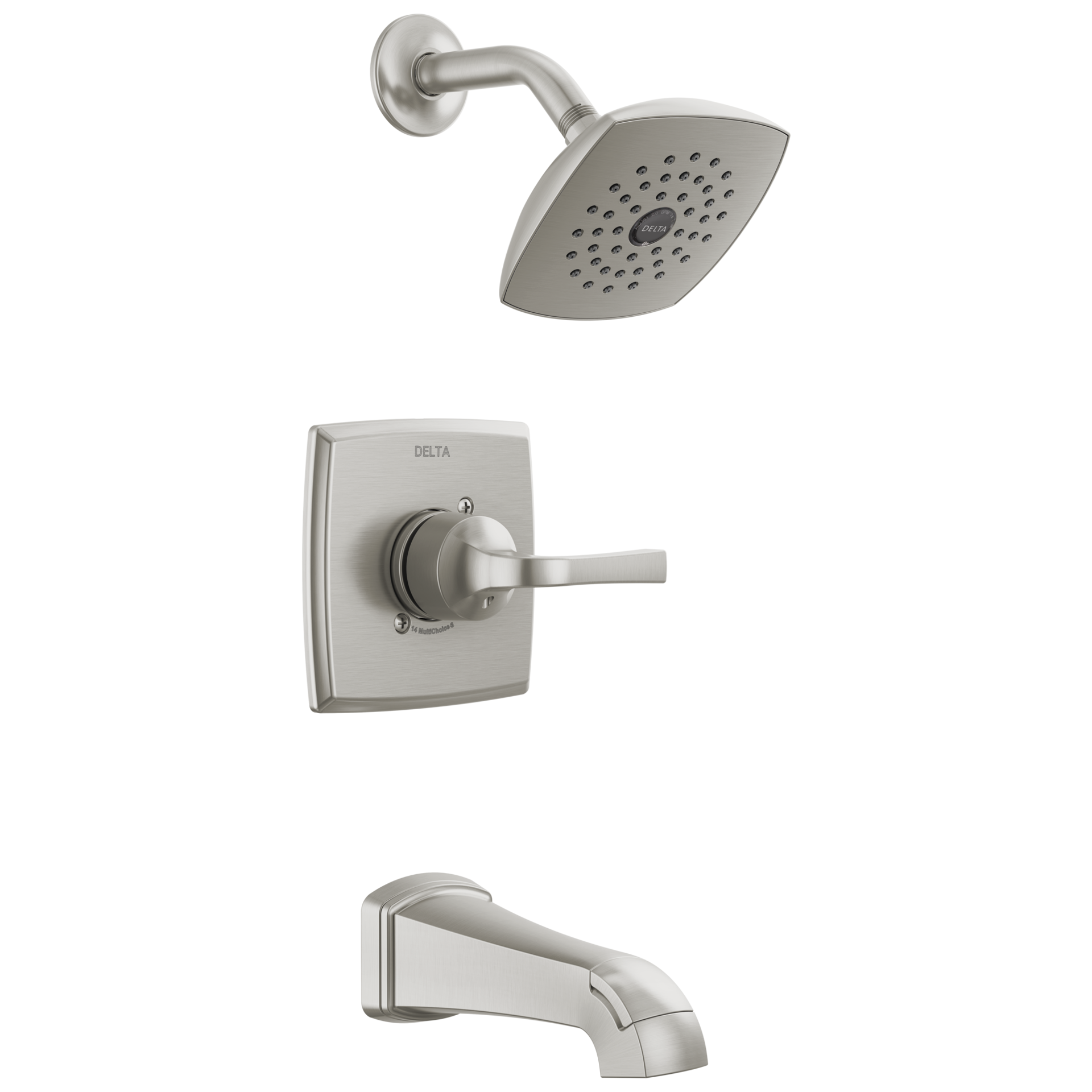 slide 1 of 6, Delta Knoxville Brushed Nickel 1-handle 5.25-in Square Bathtub and shower Faucet with Valve (Single Function), 1 ct