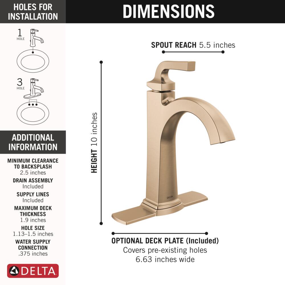 slide 5 of 6, Delta Knoxville Champagne Bronze Single hole 1-handle WaterSense Mid-arc Residential Handle Bathroom Sink Faucet with Drain with Deck Plate, 1 ct