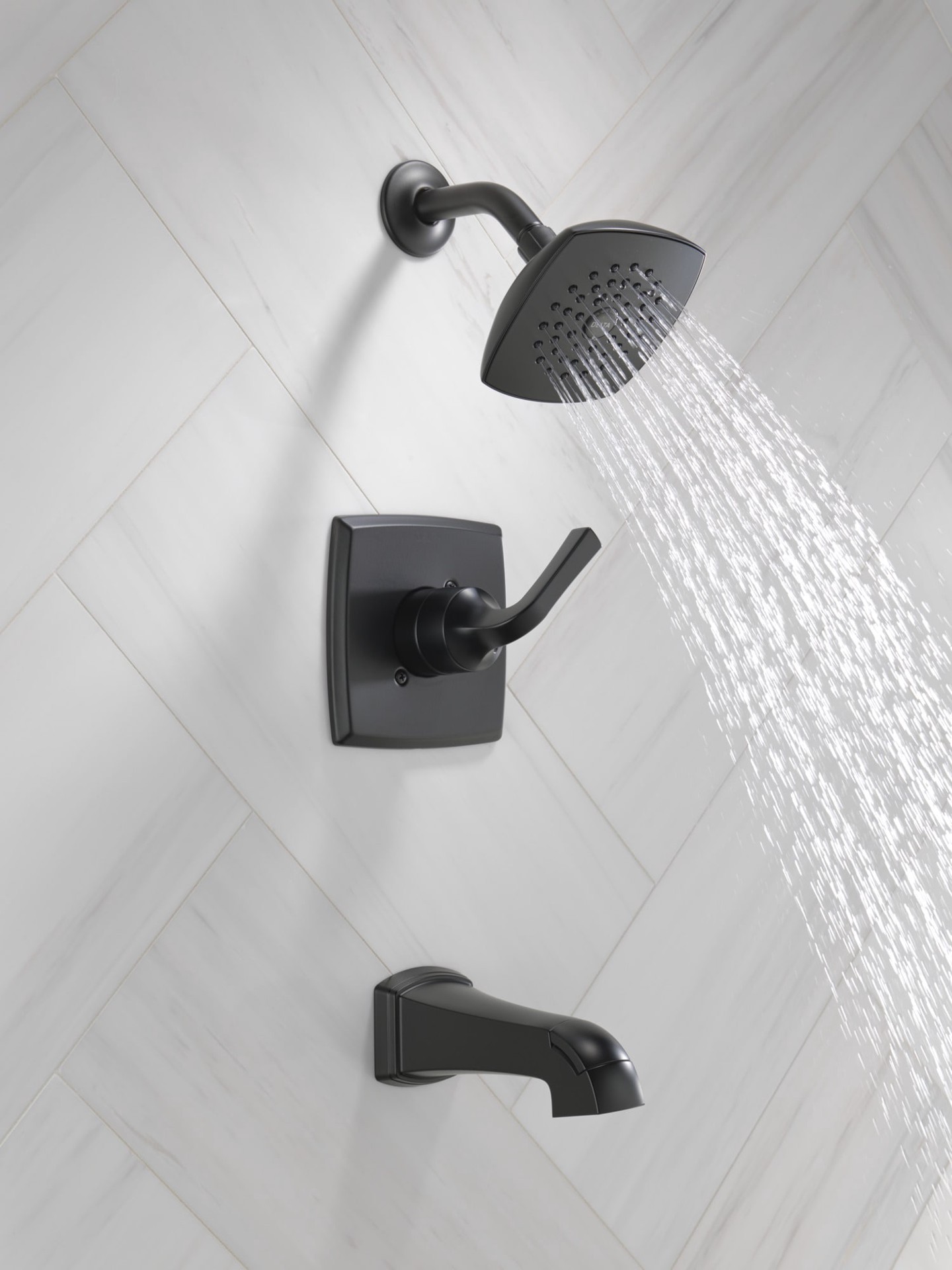 slide 2 of 6, Delta Knoxville Matte Black 1-handle 5.25-in Square Bathtub and shower Faucet with Valve (Single Function), 1 ct