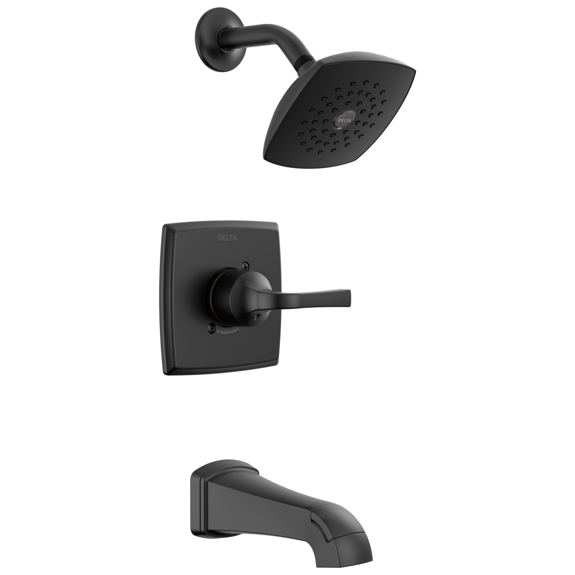 slide 1 of 6, Delta Knoxville Matte Black 1-handle 5.25-in Square Bathtub and shower Faucet with Valve (Single Function), 1 ct