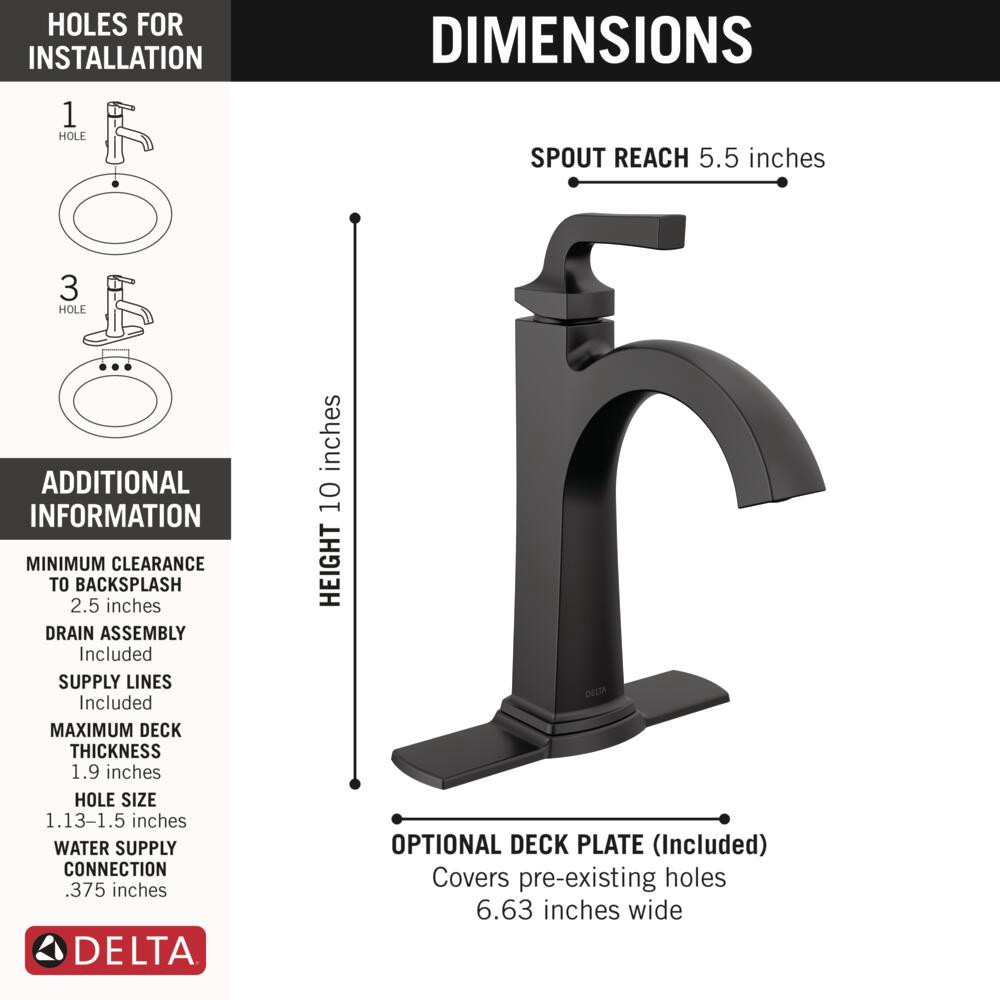 slide 5 of 6, Delta Knoxville Matte Black Single hole 1-handle WaterSense Mid-arc Residential Handle Bathroom Sink Faucet with Drain with Deck Plate, 1 ct
