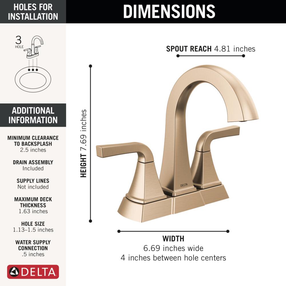slide 5 of 6, Delta Knoxville Gold Champagne Bronze 4-in centerset 2-handle WaterSense Mid-arc Residential Handle Bathroom Sink Faucet with Drain, 1 ct