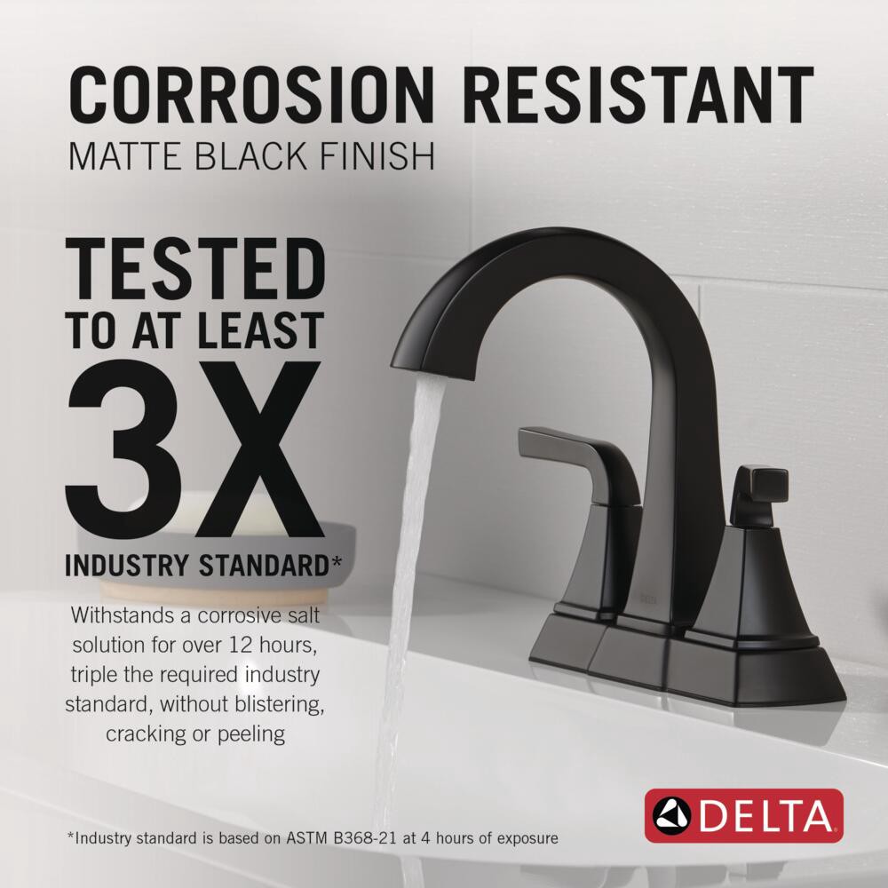 slide 2 of 6, Delta Knoxville Matte Black 4-in centerset 2-handle WaterSense Mid-arc Residential Handle Bathroom Sink Faucet with Drain, 1 ct