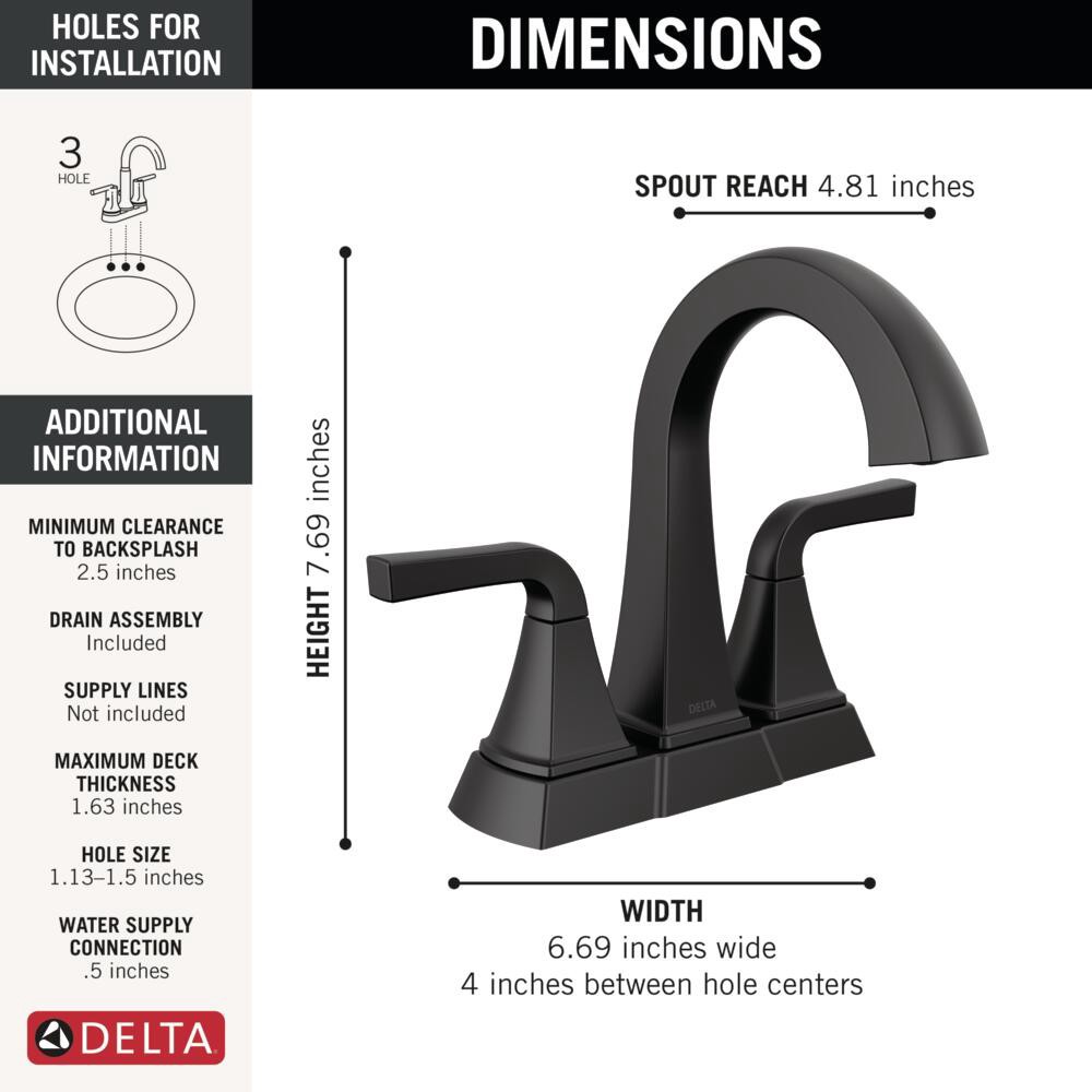 slide 5 of 6, Delta Knoxville Matte Black 4-in centerset 2-handle WaterSense Mid-arc Residential Handle Bathroom Sink Faucet with Drain, 1 ct