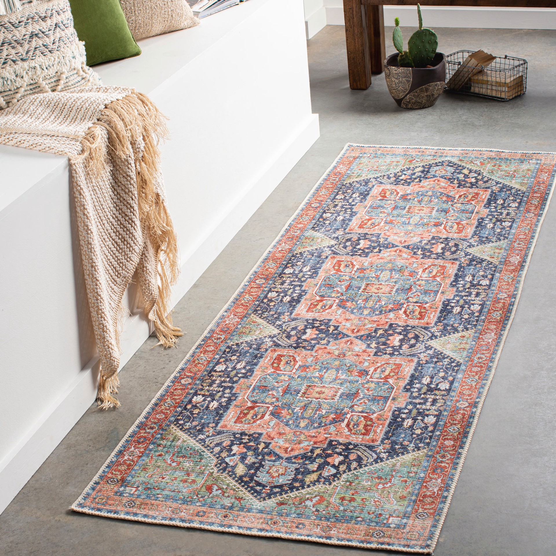 slide 1 of 6, Surya Washable Jewel Medallion 2 X 8 (ft) Indoor Medallion Runner Rug, 1 ct