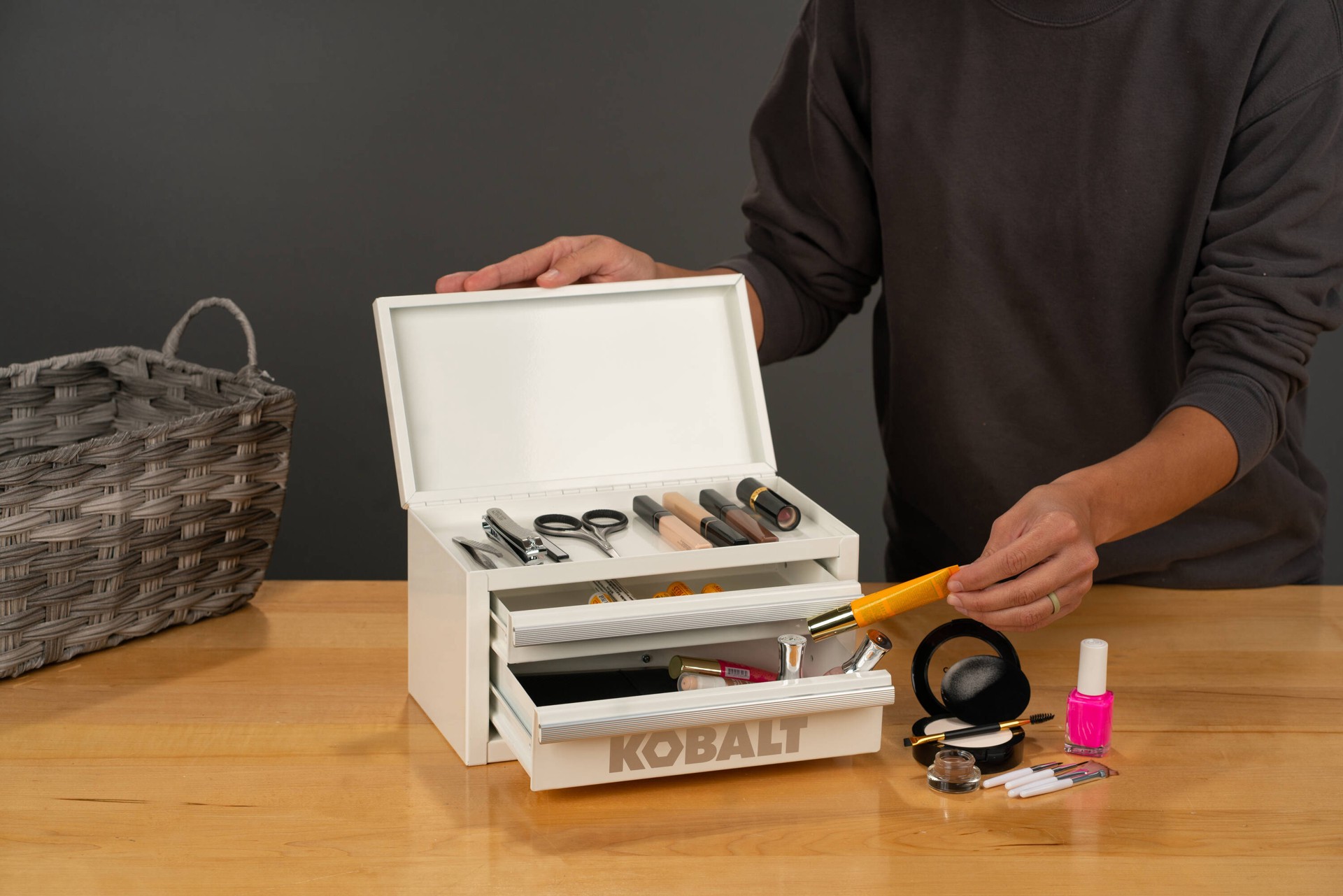 slide 6 of 6, Kobalt Portable Mini Toolbox 10.83-in W x 5.91-in H x 5.91-in D 2 -Drawer White Steel Tool Box, 1 ct