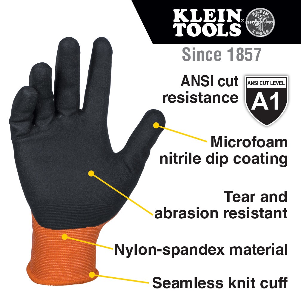 slide 2 of 6, Klein Tools Knit Dipped Gloves, Cut Level A1, Touchscreen, X-Large, 2-Pair, 1 ct