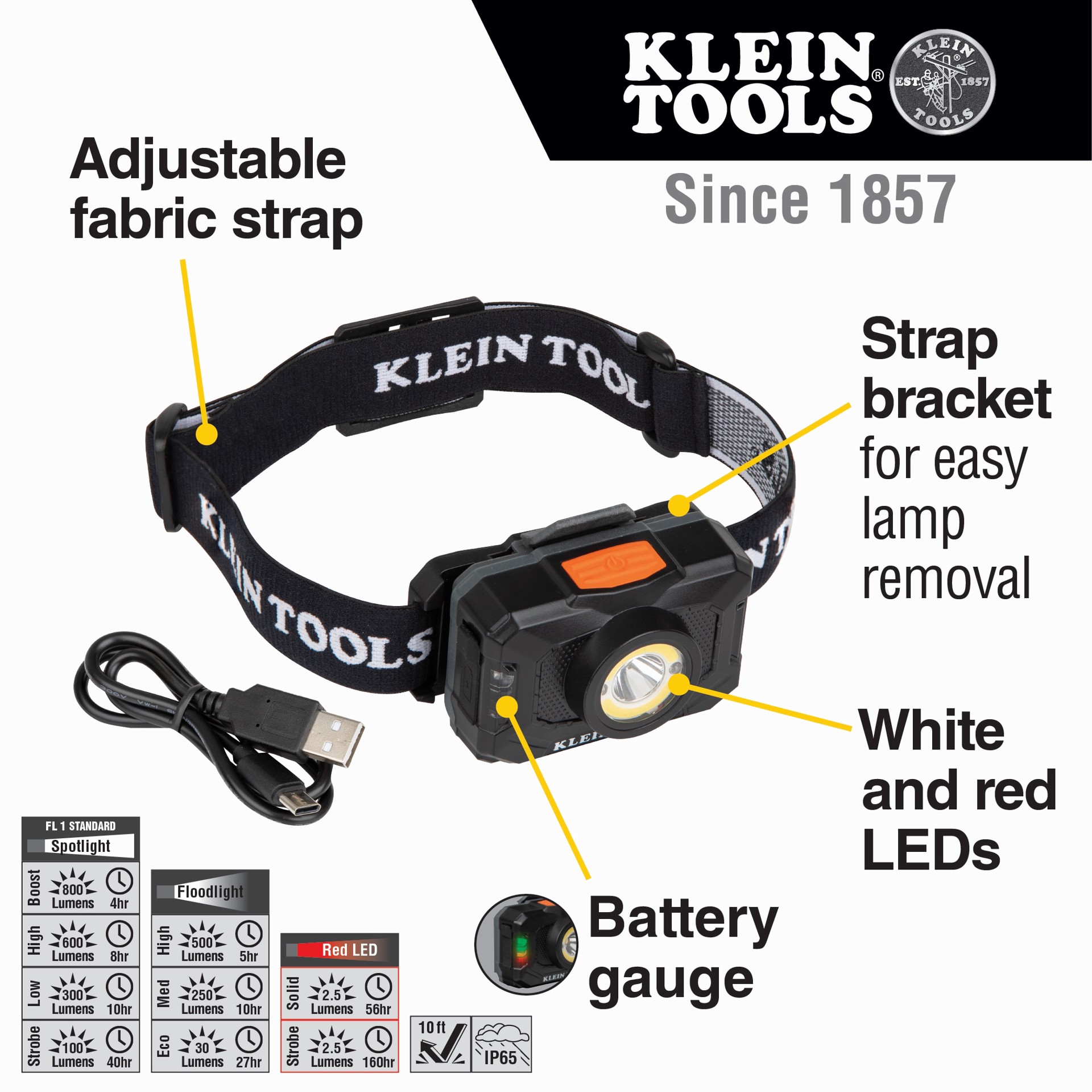 slide 2 of 6, Klein Tools Rechargeable 2-Color LED Headlamp with Adjustable Strap, 1 ct