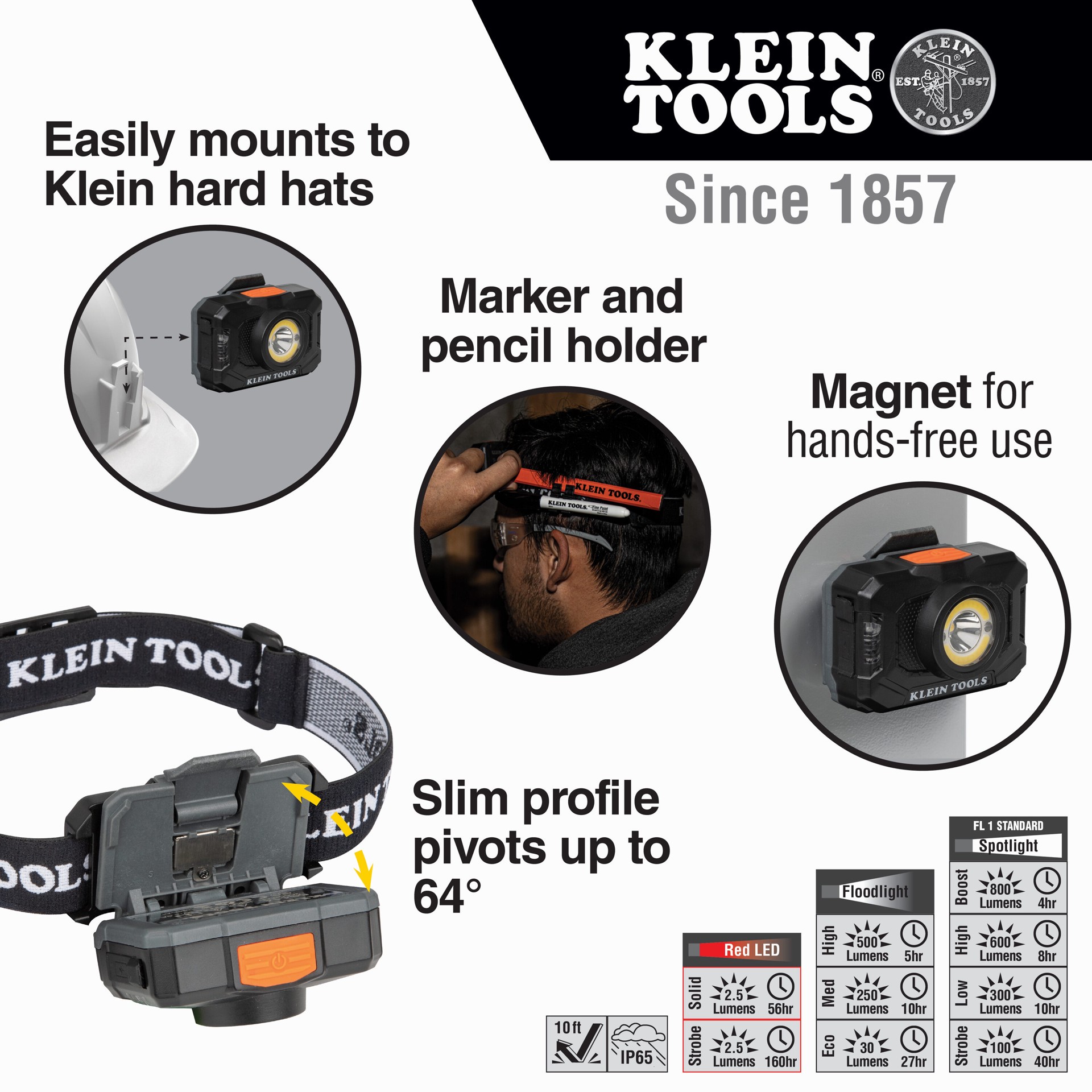slide 3 of 6, Klein Tools Rechargeable 2-Color LED Headlamp with Adjustable Strap, 1 ct