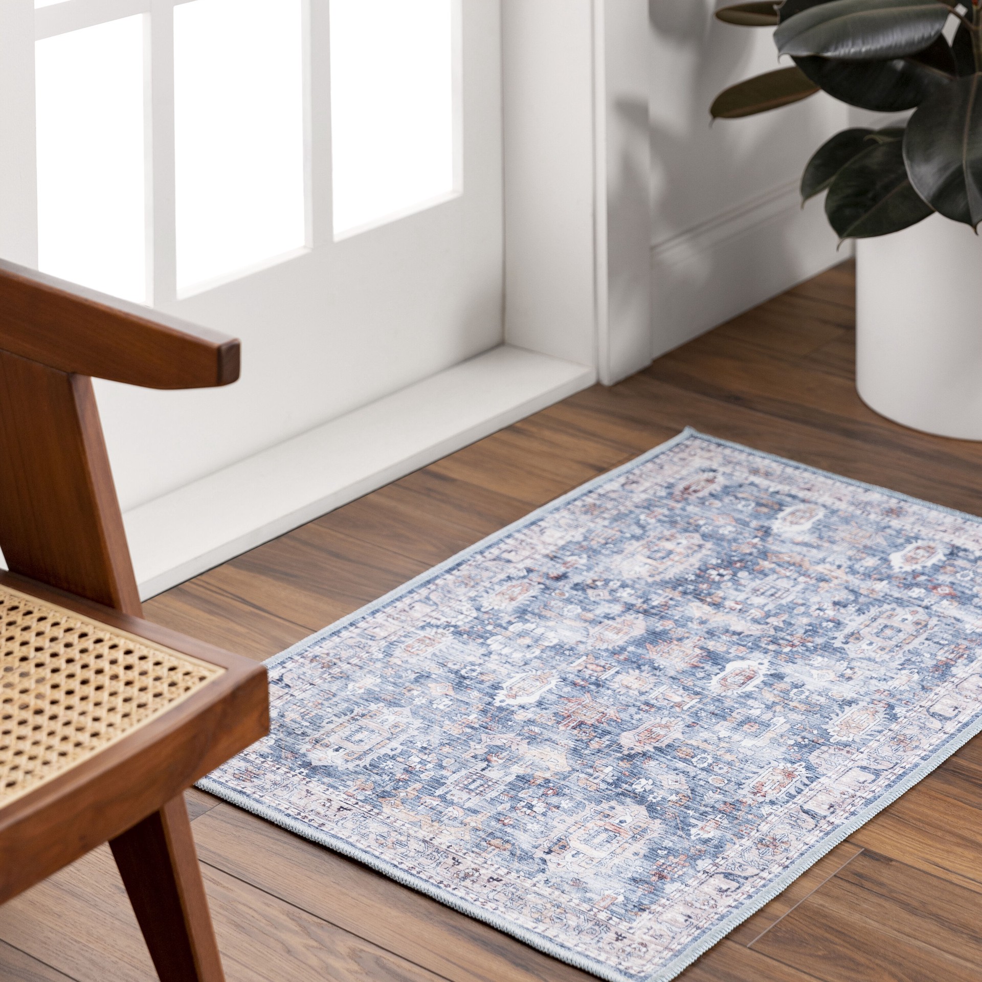 slide 1 of 6, allen + roth Blue Traditional 2 x 3 (ft) Loomed Blue Rectangular Indoor Floral/Botanical French Country Machine washable Pet Friendly Area rug, 1 ct